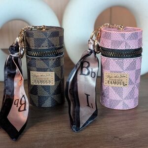 Pink and Brown Lipstick Holder Charm Set - Purse Charm